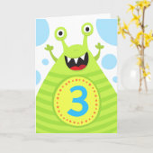 Grappig groen monsterlijk wenskaart voor de derde  kaart (Gele Bloem)