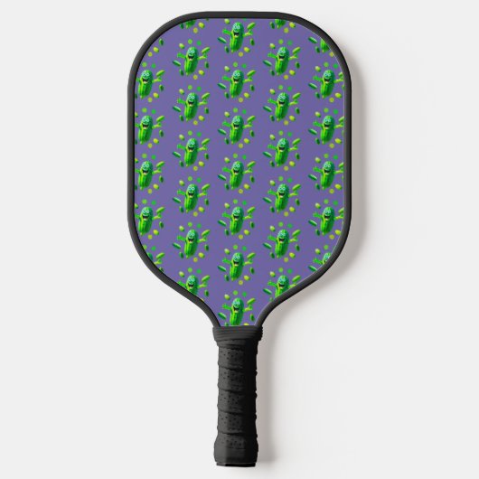 Grappig groen Pickleman op Paarse achtergrond Pickleball Paddle (Achterkant)