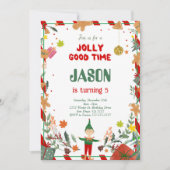 Grappig groen & rode elf verjaardagsfeestje kaart (Voorkant)