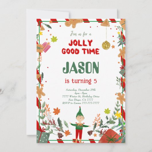 Grappig groen & rode elf verjaardagsfeestje kaart (Voorkant)