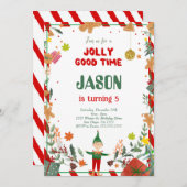 Grappig groen & rode elf verjaardagsfeestje kaart (Voorkant / Achterkant)