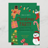 Grappig Groen Rood en Geel Kerstfeest Uitnodigen Kaart (Voorkant / Achterkant)