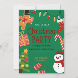 Grappig Groen Rood en Geel Kerstfeest Uitnodigen Kaart