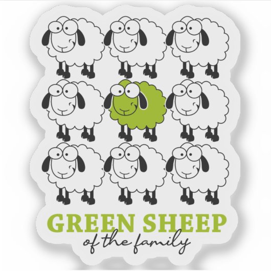 Grappig groen schaap van de familie, vegan sticker (Voorkant)