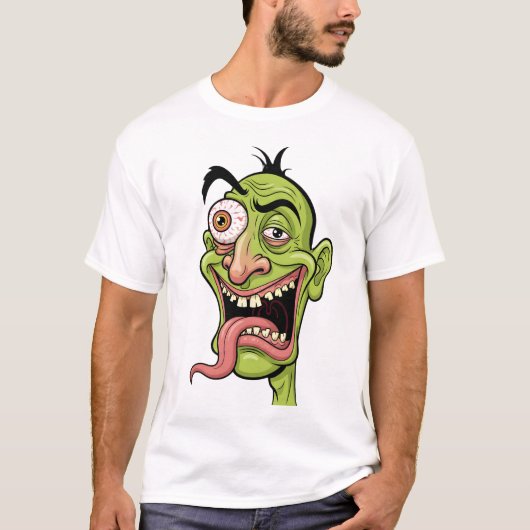 Grappig Groen Zombie Karikatuur T-Shirt (Voorkant)