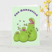Grappig groene carnivoren planten cartoon kaart (Gele Bloem)