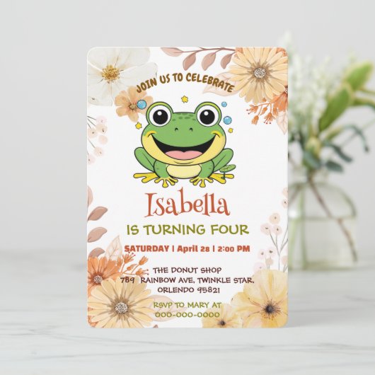 Grappig Groene Kikker Dier Wildlife cartoon Verjaa Kaart (Staand voorkant)