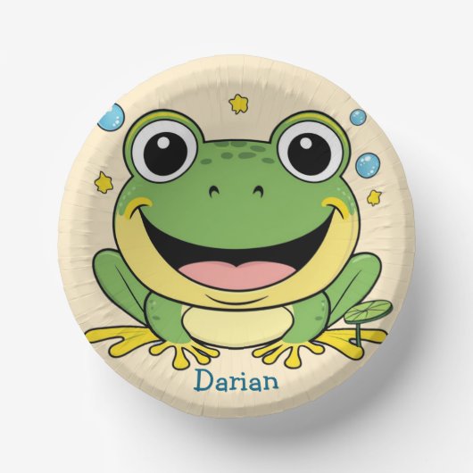 Grappig Groene Kikker Dier Wildlife cartoon Verjaa Papieren Kommen (Voorkant)