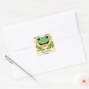 Grappig Groene Kikker Dier Wildlife cartoon Verjaa Vierkante Sticker