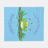 Grappig groene kikker met flies cartoon illustrati fleece deken (Voorkant (Horizontaal))