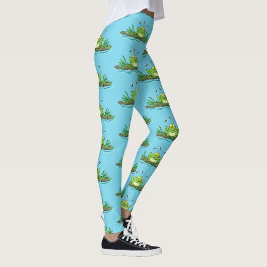 Grappig groene kikker met flies cartoon illustrati leggings (Rechts)