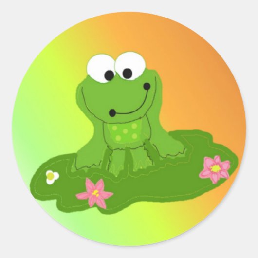 Grappig groene kikker op een Lily Pad Ronde Sticker (Voorkant)