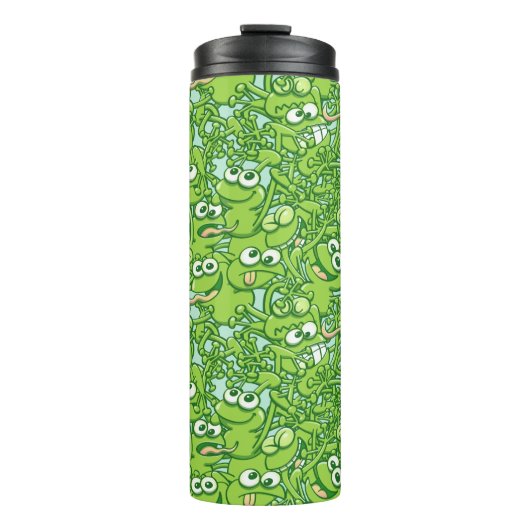 Grappig groene kikkers in een rommelig patroon thermosbeker (Voorkant)