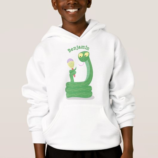 Grappig groene slang met maraca-cartoon (Voorkant)