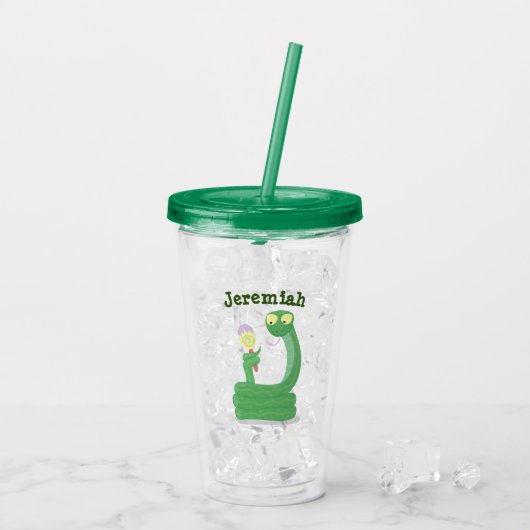 Grappig groene slang met maraca-cartoon acryl drinkbeker (Achterkant ijs)