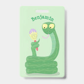 Grappig groene slang met maraca-cartoon badge (Achterkant)