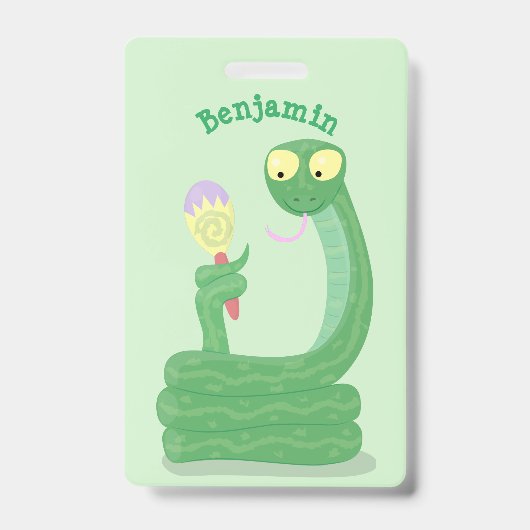 Grappig groene slang met maraca-cartoon badge (Voorzijde)