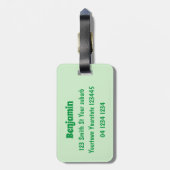 Grappig groene slang met maraca-cartoon bagagelabel (Achterkant verticaal)