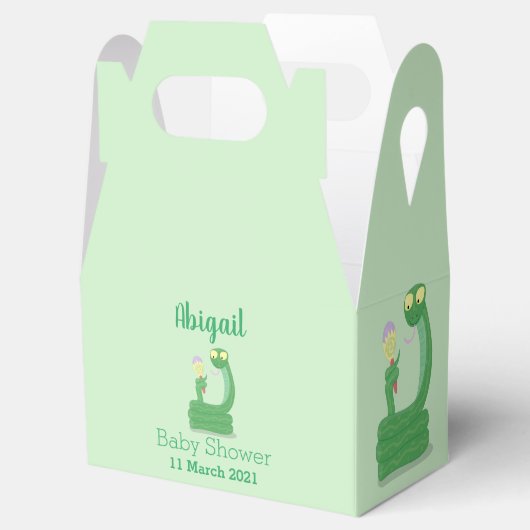 Grappig groene slang met maraca-cartoon bedankdoosjes (Geopend)