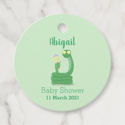 Grappig groene slang met maraca-cartoon bedankjes labels (Voorkant)