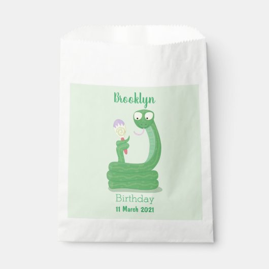 Grappig groene slang met maraca-cartoon bedankzakje (Voorkant)