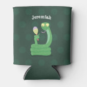 Grappig groene slang met maraca-cartoon blikjeskoeler (Voorkant)