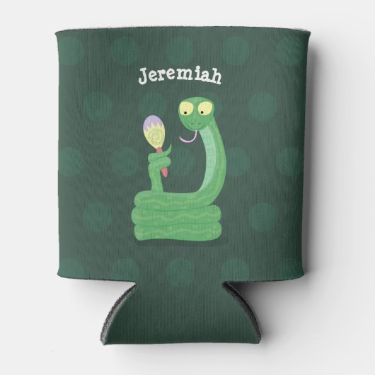 Grappig groene slang met maraca-cartoon blikjeskoeler (Voorkant)