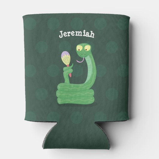 Grappig groene slang met maraca-cartoon blikjeskoeler (Achterkant)