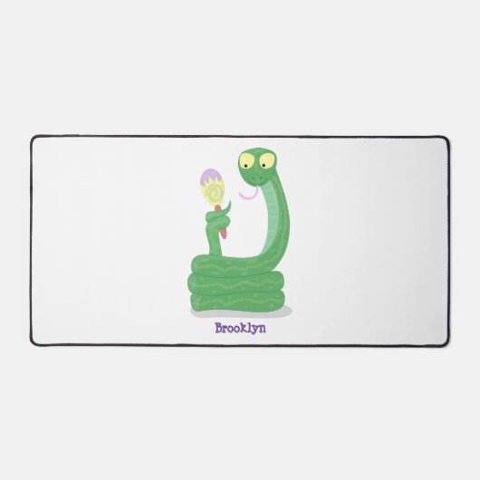 Grappig groene slang met maraca-cartoon bureaumat (Voorkant)