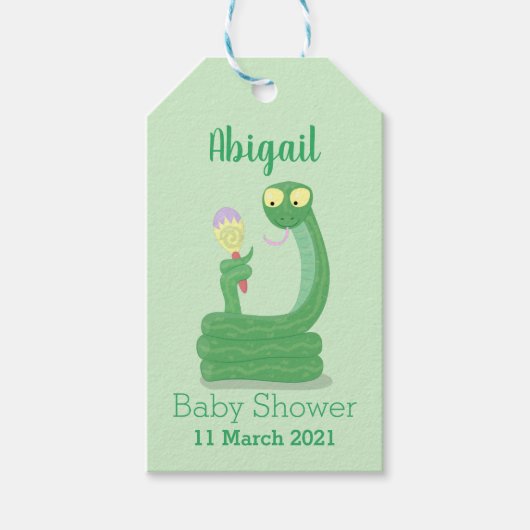 Grappig groene slang met maraca-cartoon cadeaulabel (Voorkant)