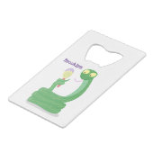 Grappig groene slang met maraca-cartoon creditkaart flessenopener (Voorkant Gekanteld)