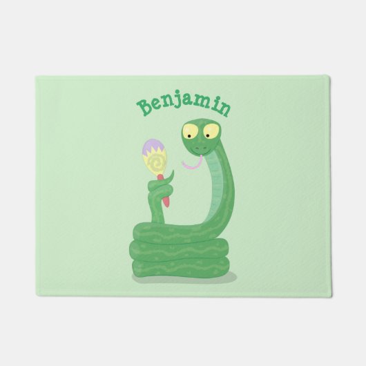 Grappig groene slang met maraca-cartoon deurmat (Voorkant)