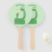 Grappig groene slang met maraca-cartoon handwaaier (Voorkant en achterkant)