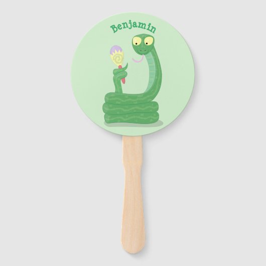 Grappig groene slang met maraca-cartoon handwaaier (Voorkant)
