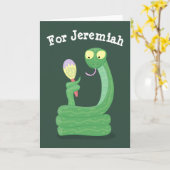 Grappig groene slang met maraca cartoon humor kaart (Gele Bloem)