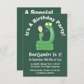 Grappig groene slang met maraca-cartoon kaart (Voorkant / Achterkant)