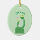 Grappig groene slang met maraca-cartoon keramisch ornament (Rechts)