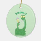 Grappig groene slang met maraca-cartoon keramisch ornament (Links)