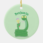 Grappig groene slang met maraca-cartoon keramisch ornament (Achterkant)