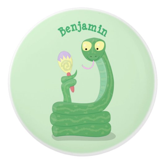 Grappig groene slang met maraca-cartoon keramische knop (Voorkant)