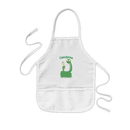 Grappig groene slang met maraca-cartoon kinder schort (Voorkant)