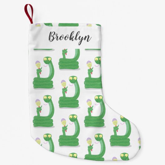 Grappig groene slang met maraca-cartoon kleine kerstsok (Voorkant)