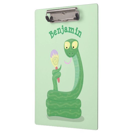 Grappig groene slang met maraca-cartoon klembord (Links)