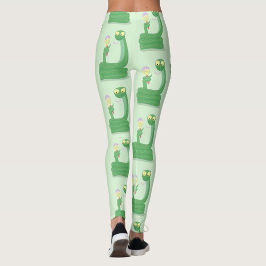 Grappig groene slang met maraca-cartoon leggings (Achterkant)