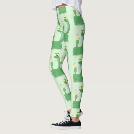 Grappig groene slang met maraca-cartoon leggings (Links)