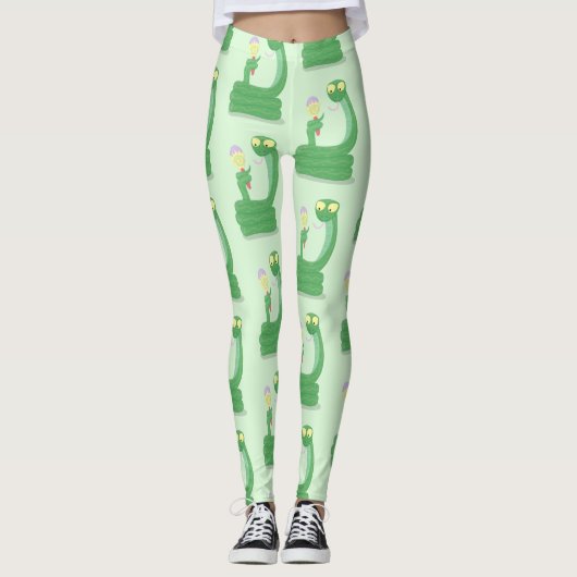 Grappig groene slang met maraca-cartoon leggings (Voorkant)