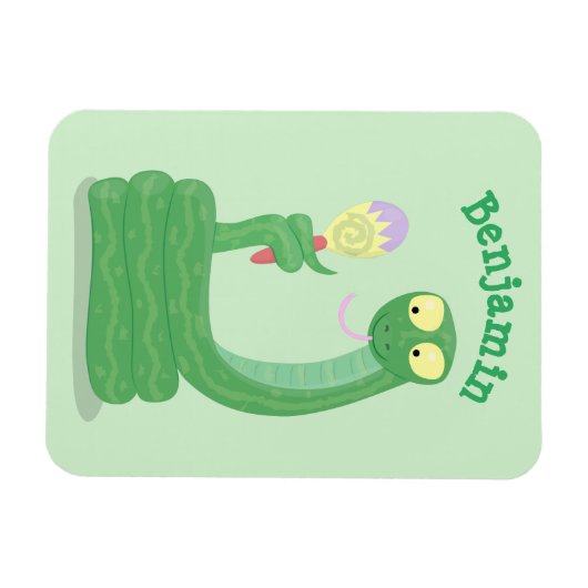 Grappig groene slang met maraca-cartoon magneet (Horizontaal)