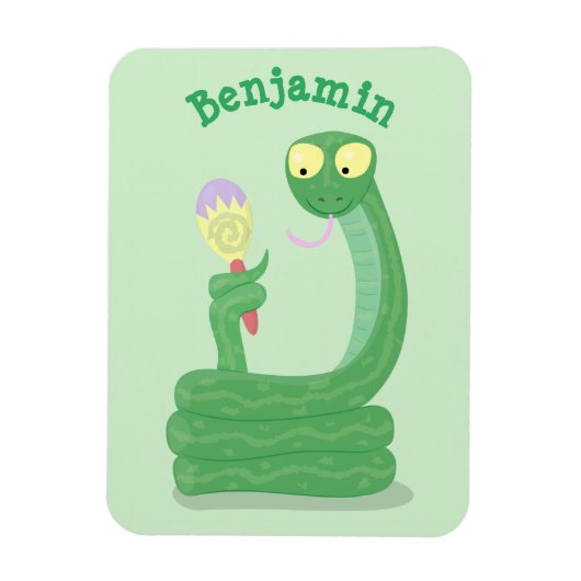 Grappig groene slang met maraca-cartoon magneet (Verticaal)