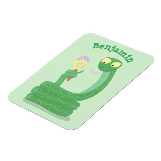 Grappig groene slang met maraca-cartoon magneet (Linkerzijde)