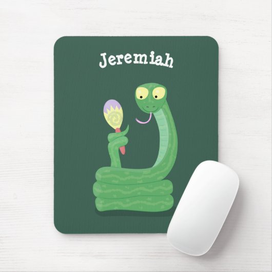 Grappig groene slang met maraca-cartoon muismat (Met muis)